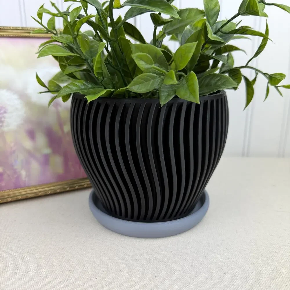 The Oblique Planter, Indoor Flower Pot, Tabletop Planter, Ribbed Wavy Pattern